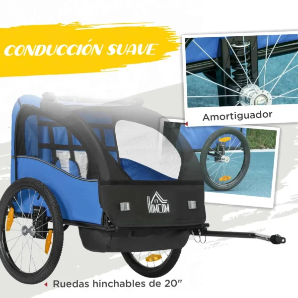 Remolque de Bicicleta para Niños +18 Meses con Cinturón de Seguridad Sistema de Amortiguador Azul/VERDE/ROJO 140x88x90 cm (LxANxAL) 40kg - Imagen 7