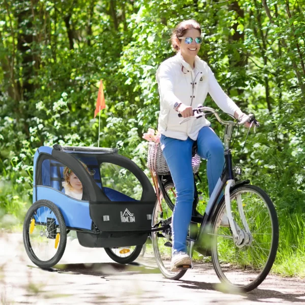 Remolque de Bicicleta para Niños +18 Meses con Cinturón de Seguridad Sistema de Amortiguador Azul/VERDE/ROJO 140x88x90 cm (LxANxAL) 40kg - Imagen 10