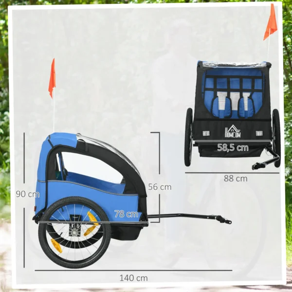 Remolque de Bicicleta para Niños +18 Meses con Cinturón de Seguridad Sistema de Amortiguador Azul/VERDE/ROJO 140x88x90 cm (LxANxAL) 40kg - Imagen 9