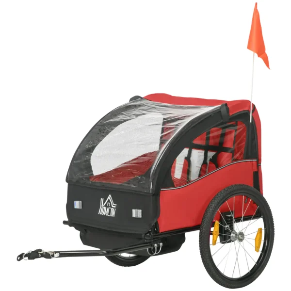 Remolque de Bicicleta para Niños +18 Meses con Cinturón de Seguridad Sistema de Amortiguador 140x88x90 cm Rojo - Imagen 2