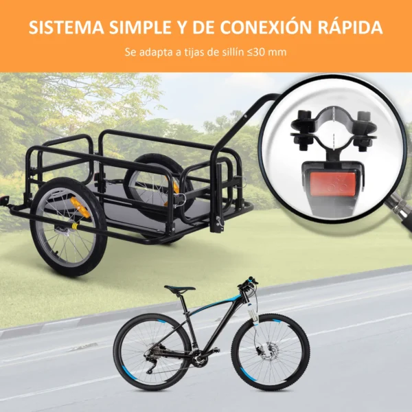 Remolque de Carga para Bicicleta Plegable con 2 Ruedas Reflectores Seguros Carga 40 kg 155x71,5x77 cm Negro - Imagen 8