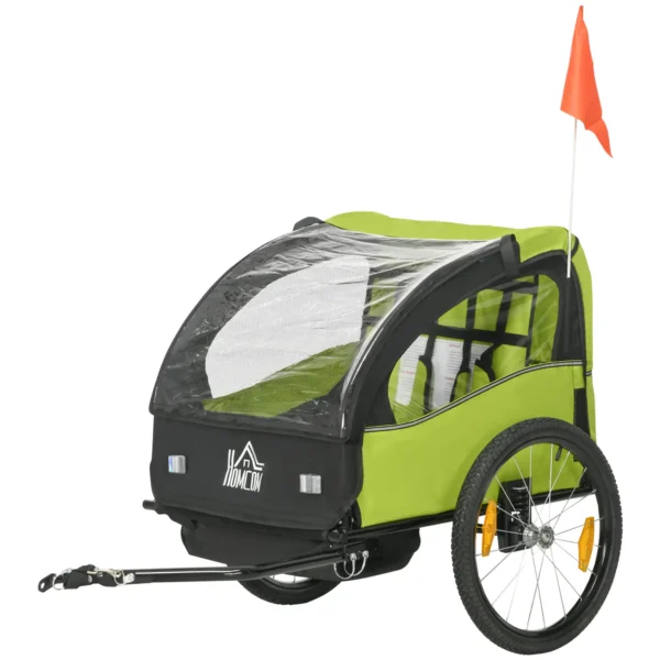 Remolque de Bicicleta para Niños +18 Meses con Cinturón de Seguridad Sistema de Amortiguador 140x88x90 cm Verde varga 40 kg - Imagen 2