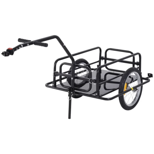 Remolque de Carga para Bicicleta Plegable con 2 Ruedas Reflectores Seguros Carga 40 kg 155x71,5x77 cm Negro - Imagen 2