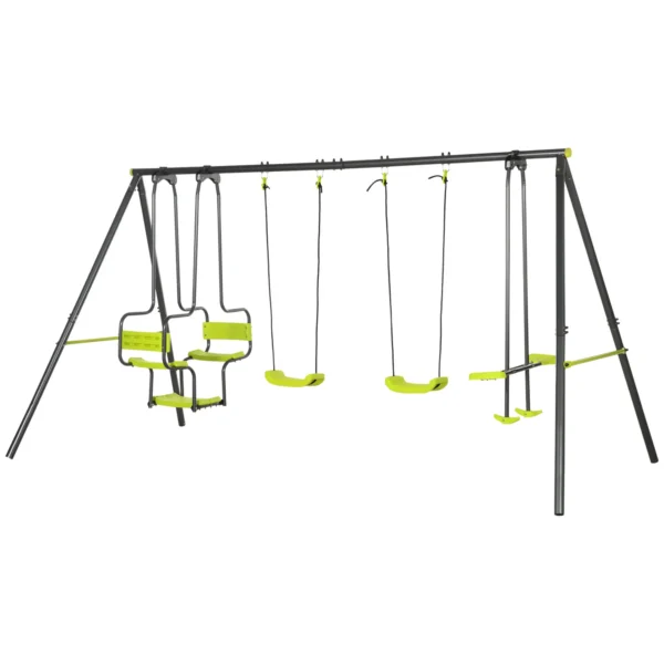 Columpio Infantil para Exterior con 6 Asientos con Marco de Acero para +3 Años 355x184x186 cm Verde - Imagen 2