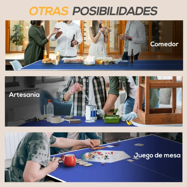 Mesa de Ping Pong Plegable Mesa de Tenis de Mesa Diseño Compacto con Red y Reposapiés Ajustables 274x152,5x76 cm Azul - Imagen 5