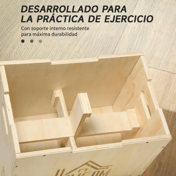 Cajón de Salto de Madera 3 en 1 con 2 Mango Hueco Carga 120 kg para Casa Oficina Gimnasia 61x51x76 cm Madera Natural - Imagen 6