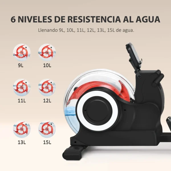 Máquina de Remo para Casa Plegable con 6 Niveles de Resistencia al Agua Pantalla LCD Ruedas Negro - Imagen 8