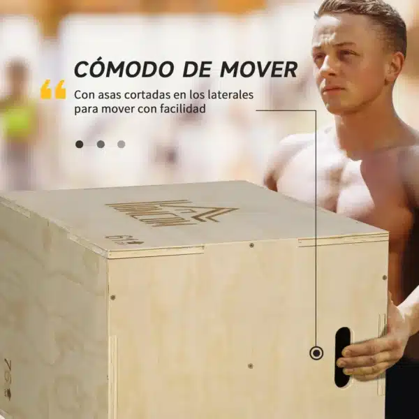 Cajón de Salto de Madera 3 en 1 con 2 Mango Hueco Carga 120 kg para Casa Oficina Gimnasia 61x51x76 cm Madera Natural - Imagen 7