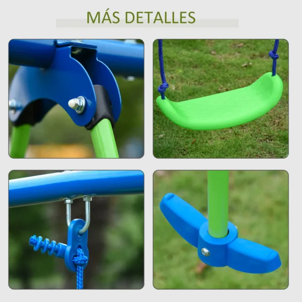 Juego de Columpios de Jardín de Metal con Altura Ajustable 2 Columpios y Balancín 280x140x178 cm Verde y Azul - Imagen 5