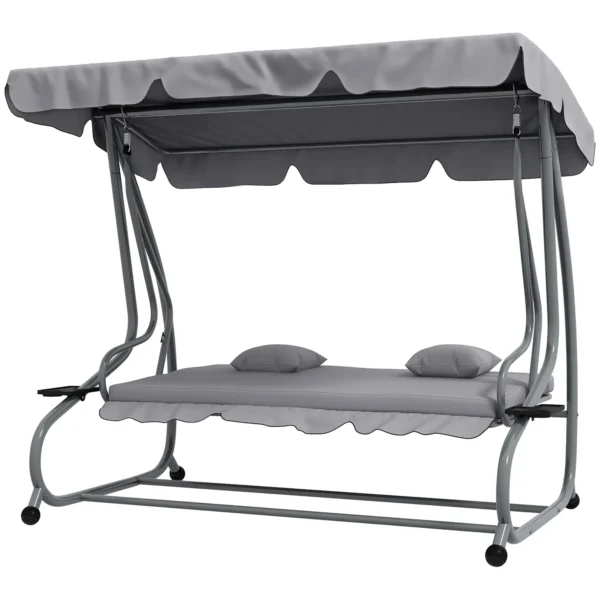 Balancín de Jardín Exterior de 3 Plazas Convertible en Cama con Toldo Ajustable y 2 Almohadas Carga 340 kg Gris 4.6 - Imagen 2