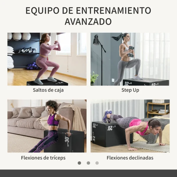Cajón de Salto 3 en 1 con Cremallera y 3 Alturas Diferentes Carga 120 kg para Casa Oficina Gimnasia 75x51x61 cm Negro - Imagen 8