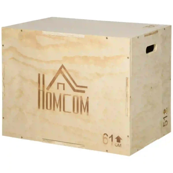 Cajón de Salto de Madera 3 en 1 con 2 Mango Hueco Carga 120 kg para Casa Oficina Gimnasia 61x51x76 cm Madera Natural - Imagen 2