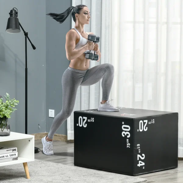 Cajón de Salto 3 en 1 con Cremallera y 3 Alturas Diferentes Carga 120 kg para Casa Oficina Gimnasia 75x51x61 cm Negro - Imagen 10