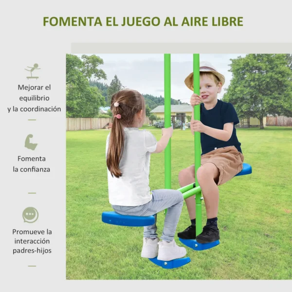 Juego de Columpios de Jardín de Metal con Altura Ajustable 2 Columpios y Balancín 280x140x178 cm Verde y Azul - Imagen 9