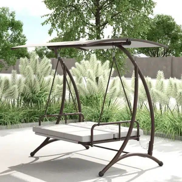 Columpio de Jardín de 3 Plazas Convertible en Cama con Toldo Ajustable UPF30+ y Cojines 200x120x175 cm Gris Claro - Imagen 10