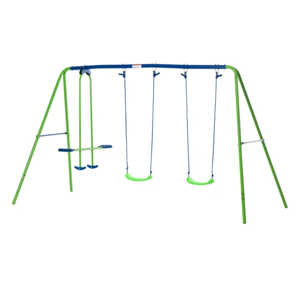 Juego de Columpios de Jardín de Metal con Altura Ajustable 2 Columpios y Balancín 280x140x178 cm Verde y Azul - Imagen 2