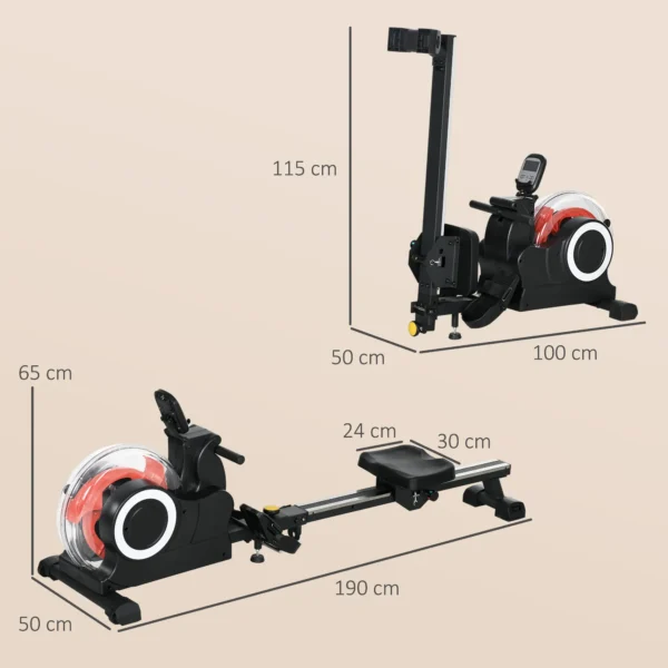 Máquina de Remo para Casa Plegable con 6 Niveles de Resistencia al Agua Pantalla LCD Ruedas Negro - Imagen 10