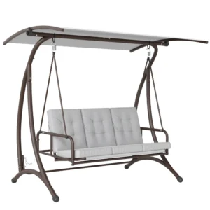 Columpio de Jardín de 3 Plazas Convertible en Cama con Toldo Ajustable UPF30+ y Cojines 200x120x175 cm Gris Claro