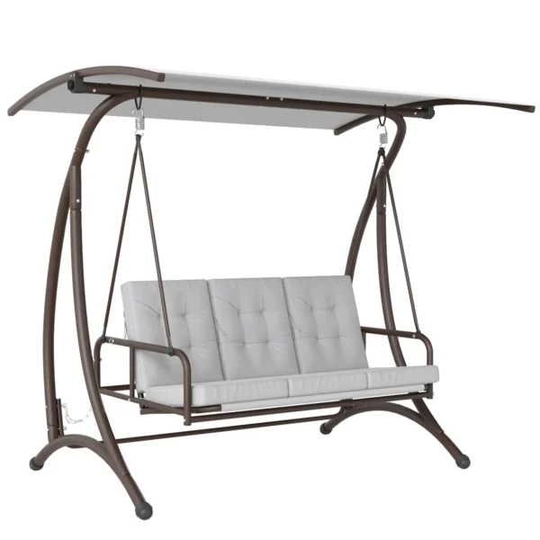 Columpio de Jardín de 3 Plazas Convertible en Cama con Toldo Ajustable UPF30+ y Cojines 200x120x175 cm Gris Claro