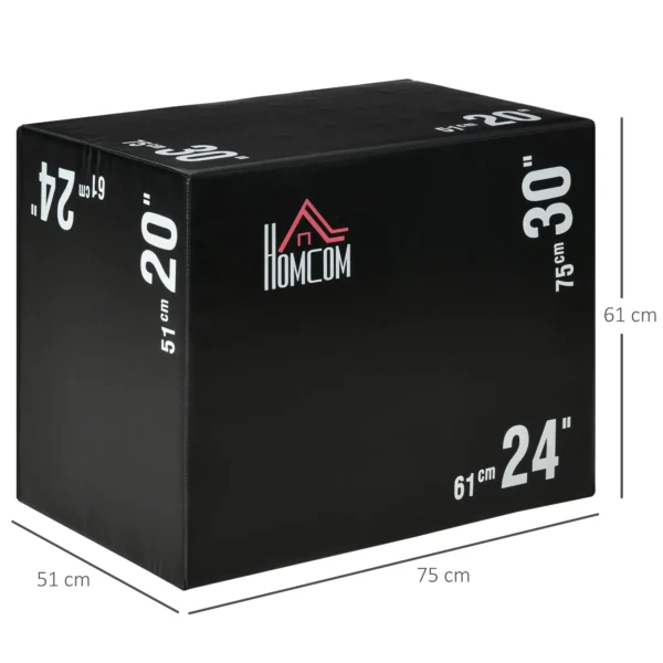 Cajón de Salto 3 en 1 con Cremallera y 3 Alturas Diferentes Carga 120 kg para Casa Oficina Gimnasia 75x51x61 cm Negro - Imagen 9