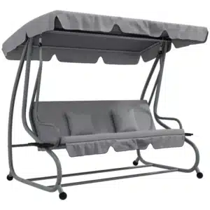 Balancín de Jardín Exterior de 3 Plazas Convertible en Cama con Toldo Ajustable y 2 Almohadas Carga 340 kg Gris 4.6