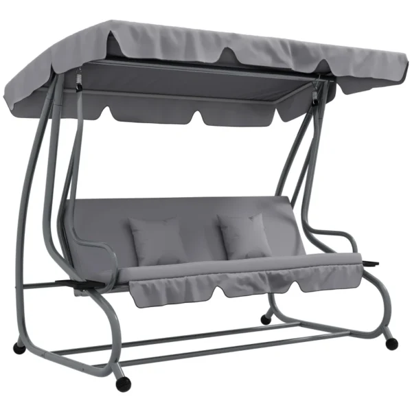 Balancín de Jardín Exterior de 3 Plazas Convertible en Cama con Toldo Ajustable y 2 Almohadas Carga 340 kg Gris 4.6