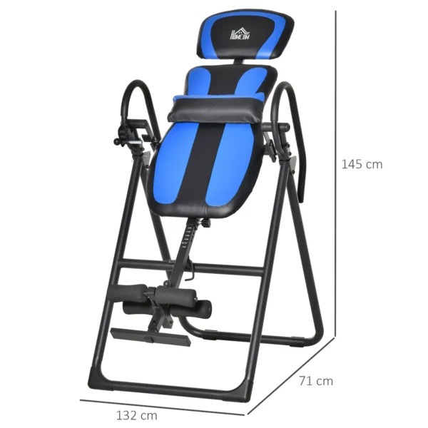 Mesa de inversión plegable Gravity Trainer con dos ruedas móviles Almohadilla trasera ajustable Metal ABS negro+azul 132 x 71 x 145 cm - Imagen 8
