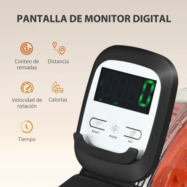 Máquina de Remo para Casa Plegable con 6 Niveles de Resistencia al Agua Pantalla LCD Ruedas Negro - Imagen 7
