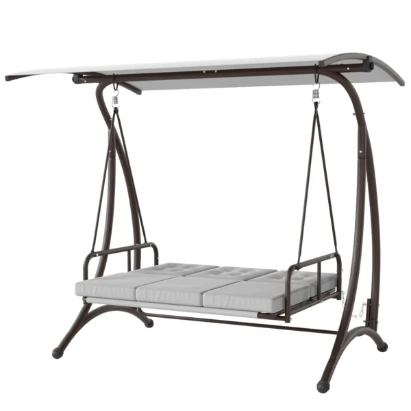 Columpio de Jardín de 3 Plazas Convertible en Cama con Toldo Ajustable UPF30+ y Cojines 200x120x175 cm Gris Claro - Imagen 2