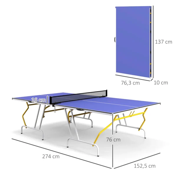 Mesa de Ping Pong Plegable Mesa de Tenis de Mesa Diseño Compacto con Red y Reposapiés Ajustables 274x152,5x76 cm Azul - Imagen 9