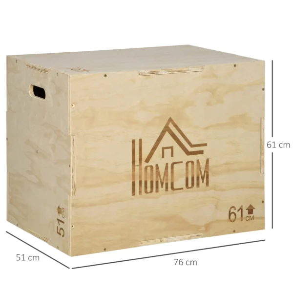 Cajón de Salto de Madera 3 en 1 con 2 Mango Hueco Carga 120 kg para Casa Oficina Gimnasia 61x51x76 cm Madera Natural - Imagen 9