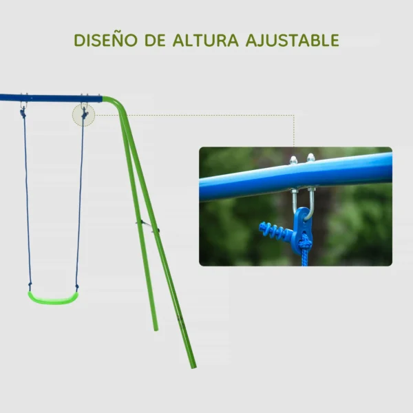 Juego de Columpios de Jardín de Metal con Altura Ajustable 2 Columpios y Balancín 280x140x178 cm Verde y Azul - Imagen 6