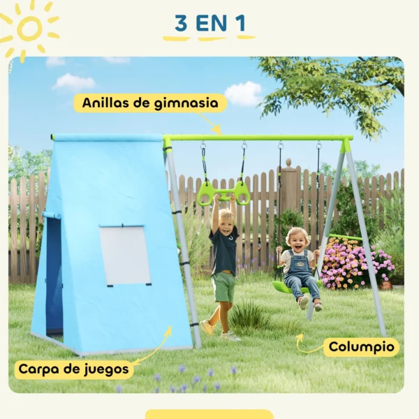 Columpio Infantil 3 en 1 con Tienda Anillas y Altura Ajustable para Niños de 3-8 Años Estructura Metálica 283x180x182 cm - Imagen 8