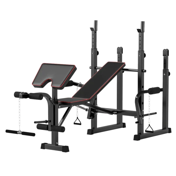 Banco de Pesas con Soportes para Barra y Respaldo Ajustable para Entrenamiento Completos de Cuerpo Negro - Imagen 2