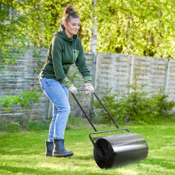 Rodillo para Césped de 38L Relleno de Arena o Agua con Mango en U para Jardín Granja Negro - Imagen 11