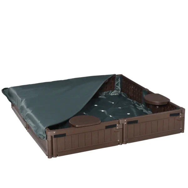 Arenero con Cubierta y Lona de Base, Diseño Modular, 4 Asientos, 1,23L x 1,23A m, Marrón 5 - Imagen 2