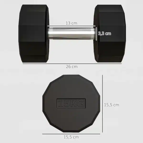 Peso con mango antideslizante, fitness, deporte en casa, 15kg, negro MANCUERNA - Imagen 6