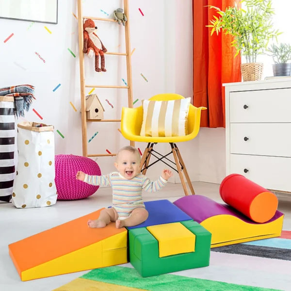 Set de 6 Grandes Bloques de Construcción para Jugar y Trepar con Escalera y Tobogán Adecuado para Niños en Edad Preescolar y Bebés Bloques Suaves y Coloridos - Imagen 4
