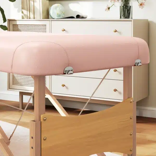 Camilla de Masaje Plegable con Reposacabezas Extraíble Asa Marco de Madera y Altura Regulable 185x60x64-88 cm Rosa - Imagen 3