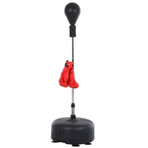 Saco de Boxeo de Pie con Altura Ajustable en 136-154 cm y Base Rellenable Pera de Boxeo con Soporte y Guantes Negro