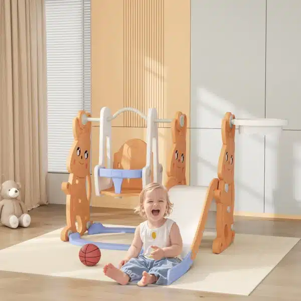 Tobogán Infantil con Columpio con Barandilla y Canasta 4 en 1 para Niños de +18 Meses 147,5x160x107 cm Naranja - Imagen 11