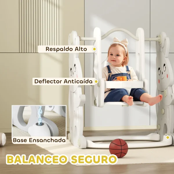 Tobogán Infantil con Columpio con Barandilla y Canasta 4 en 1 para Niños de +18 Meses 147,5x160x107 cm Gris - Imagen 6