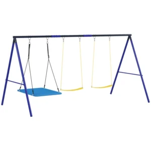 Columpios para Niños de +3 Años con 2 Columpios Simples y 1 Columpio Plataforma Carga 120 kg 365x180x184 cm Multicolor