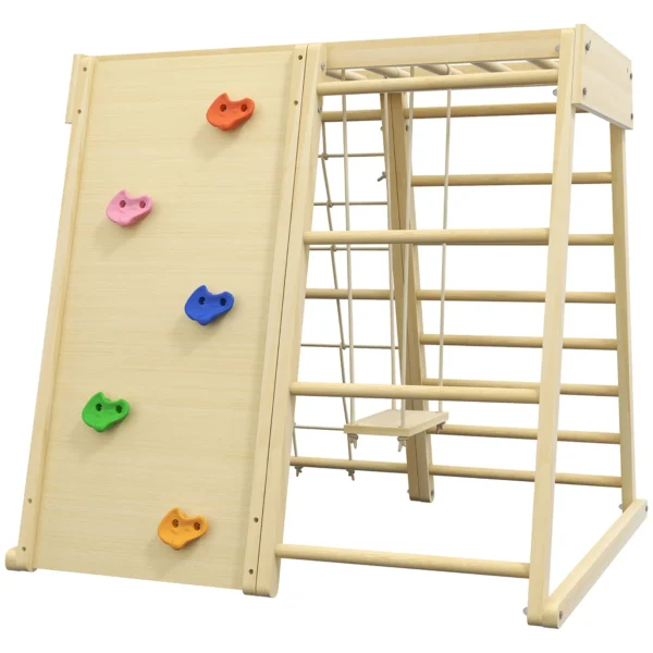 Set de Escalada 5 en 1 con columpio muro de escalada cuerda y trepar en madera barras de mono para niños - Imagen 3