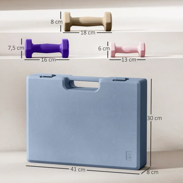 Juego de Mancuernas de 6 Piezas 2 x1 kg 2 x2 kg 2 x3 kg con Estuche de Transporte para Ejercicio en Casa Gimnasio - Imagen 10
