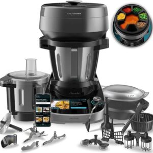Mambo CooKing Total Gourmet Robot de cocina multifunción con dispensador de alimentos. 2200 W, 45 Funciones, Miles de Recetas Guiadas, Jarra Unique de 4,5L y Jarra Victory de 4,5L, Accesorios