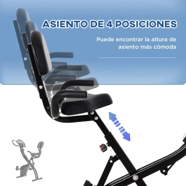 Bicicleta Estática Plegable Regulable en Altura Resistencia Magnética Ajustable Bicicleta de Ejercicio Fitness con Pantalla LCD y Asiento con Respaldo Sensor de Pulso 105x48x118 cm Negro - Imagen 7