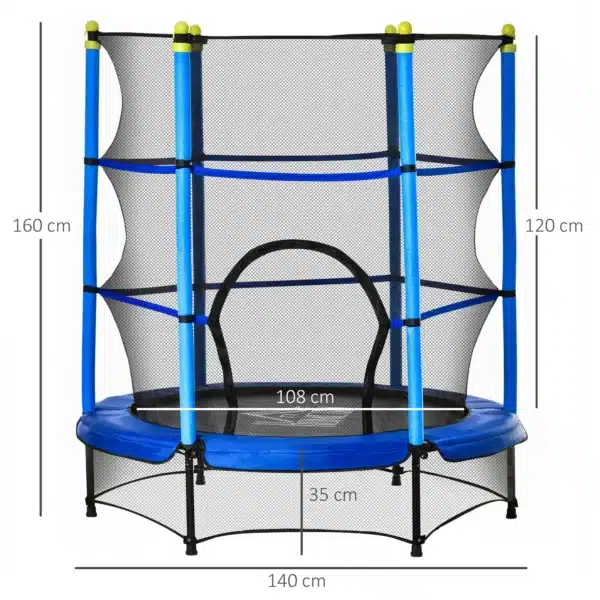 Cama Elástica Infantil Ø140x160 cm Trampolín para Niños de +3 Años con Red de Seguridad y Marco de Acero para Interior y Exterior Azul - Imagen 8