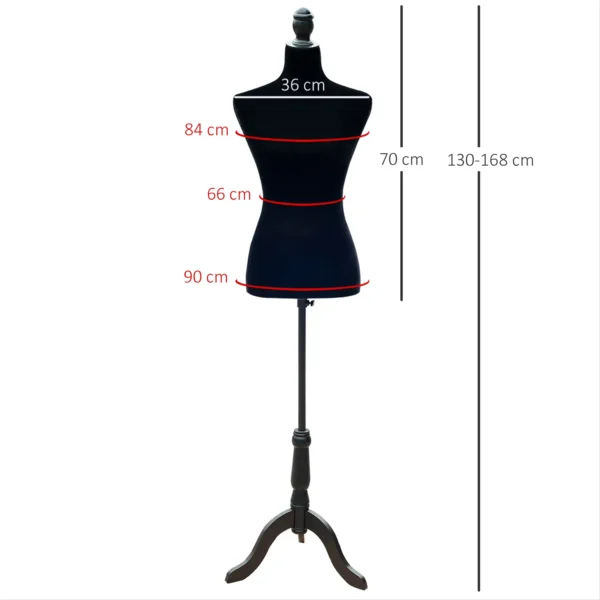 Maniquí de Costura Ajustable a 130-168 cm con Trípode de Madera para Fotografía de Moda Exposición de Prendas Negro - Imagen 9