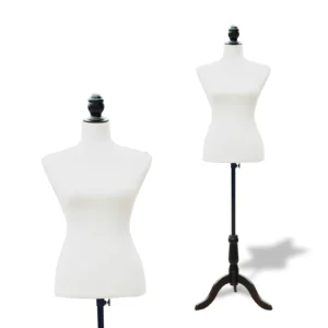 Maniquí de Costura Femenino Maniquí de Costura Ajustable a 130-168 cm con Trípode de Madera para Fotografía de Moda Exposición de Prendas Blanco